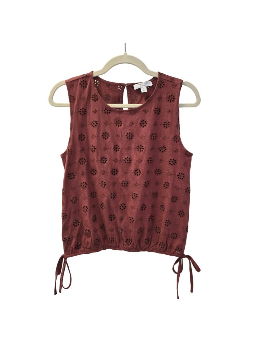 Ann Taylor Weekend Floral Eyelet Tie Waist Top Size XS